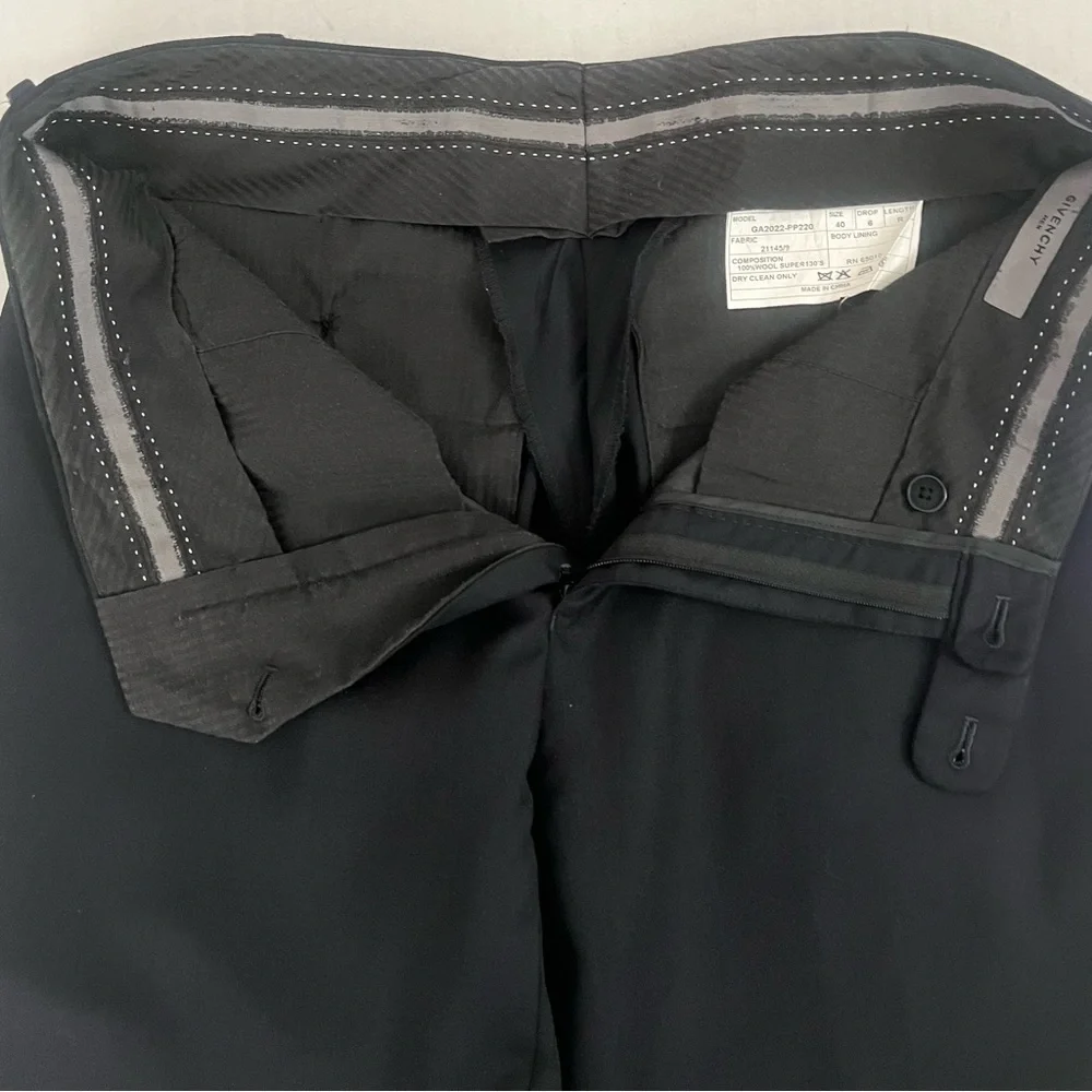 Givenchy 100% Wool Pants Mens Sz‎ 40R Black Straight Leg Fit Tailored Flat Front
